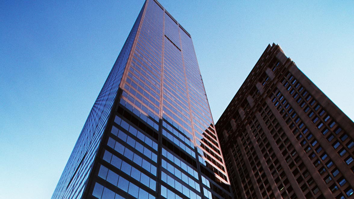 Exterior view of the office building in 140 Broadway in New York City