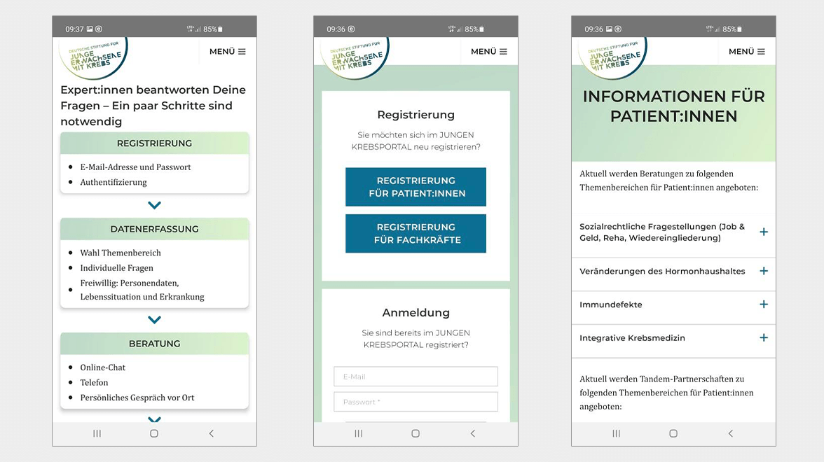 JUNGES KREBSPORTAL – Die App © Deutsche Stiftung für junge Erwachsene mit Krebs