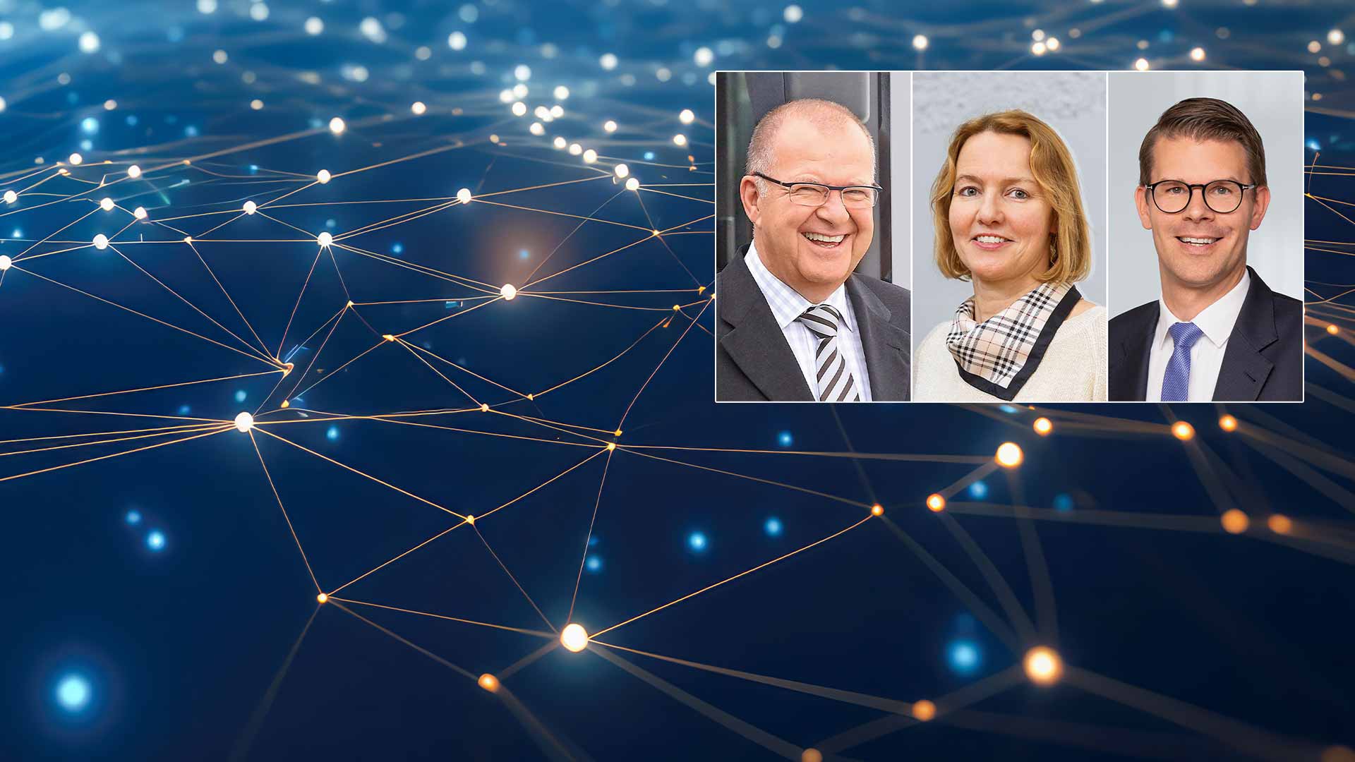 Digitales Netzt mit drei Portrait-Fotos von Horst Windeisen, Yvonne Hüneburg und Christian Pauly