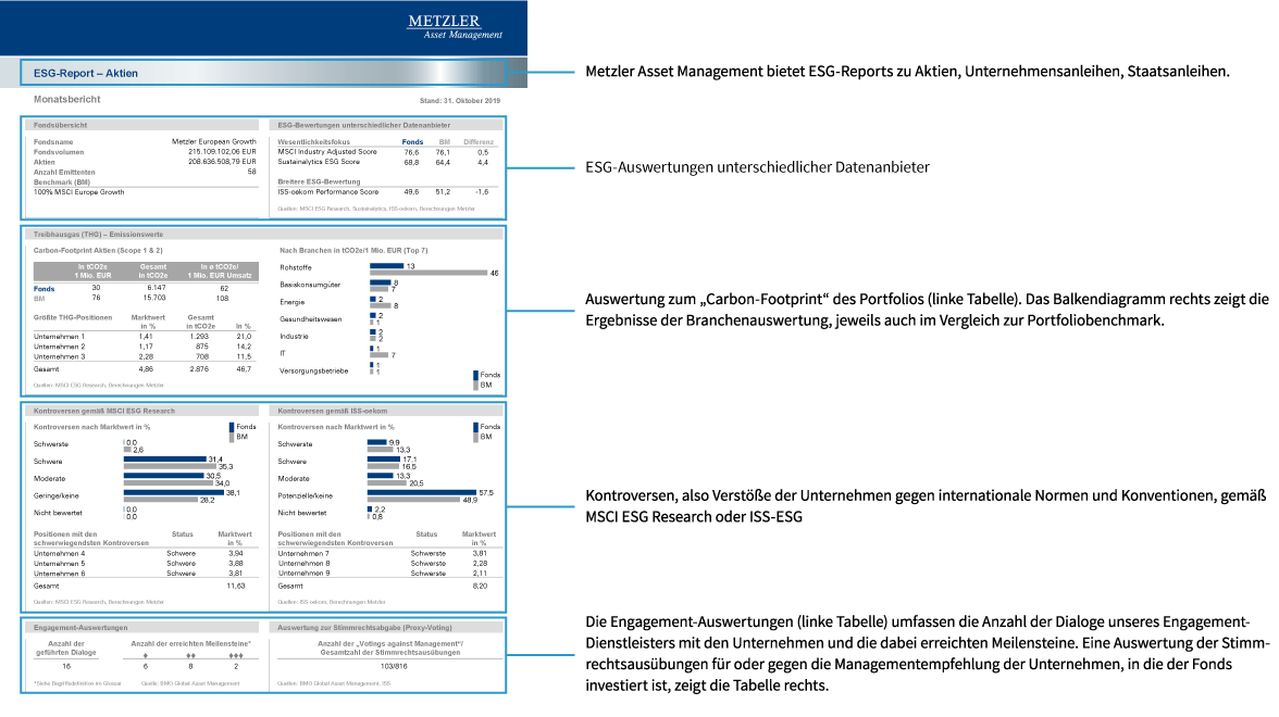 Das Beispiel zeigt den ESG-Report für einen Aktienfonds
