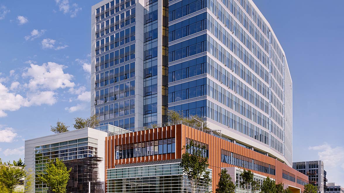 Glass front of the modern construction called Amazon Phase VI in Seattle