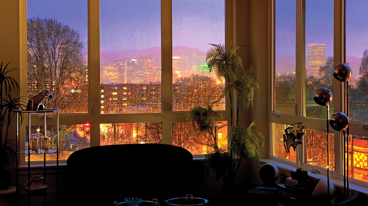 View of the city from the window from The 20 on Hawthorne in Portland